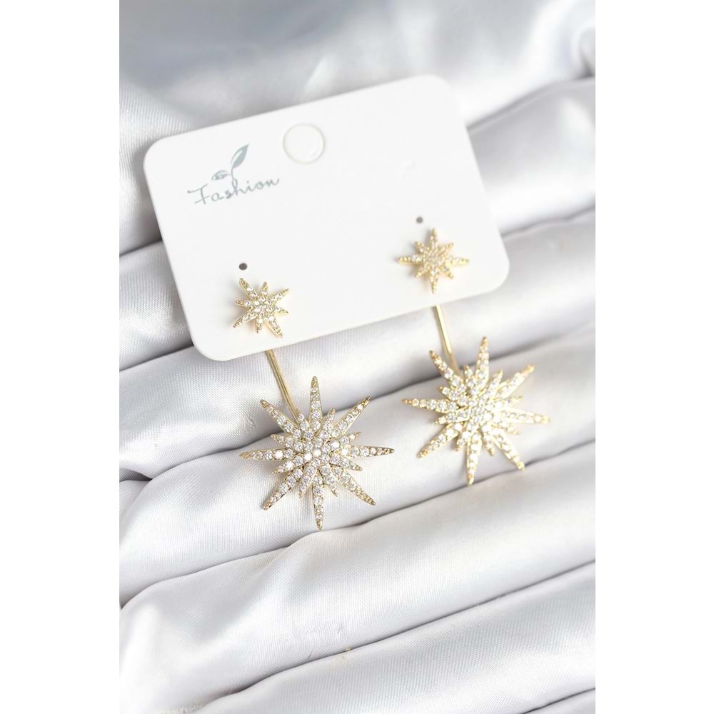 Kutup Yıldızı Model Zirkon Taşlı Pirinç Kadın Küpe