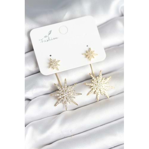 Kutup Yıldızı Model Zirkon Taşlı Pirinç Kadın Küpe