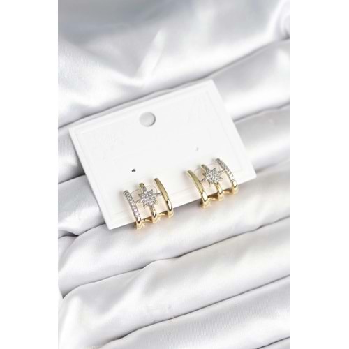 Kaburga Model Kutup Yıldızı Detaylı Gold Renk Kadın Küpe