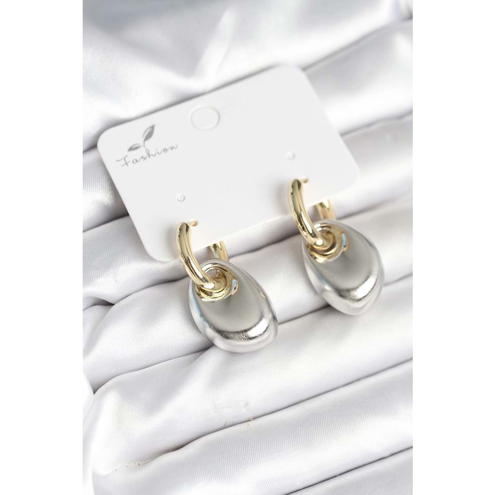 Pirinç Damla Model Gümüş Gold Renk Kadın Küpe