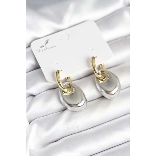 Pirinç Damla Model Gümüş Gold Renk Kadın Küpe