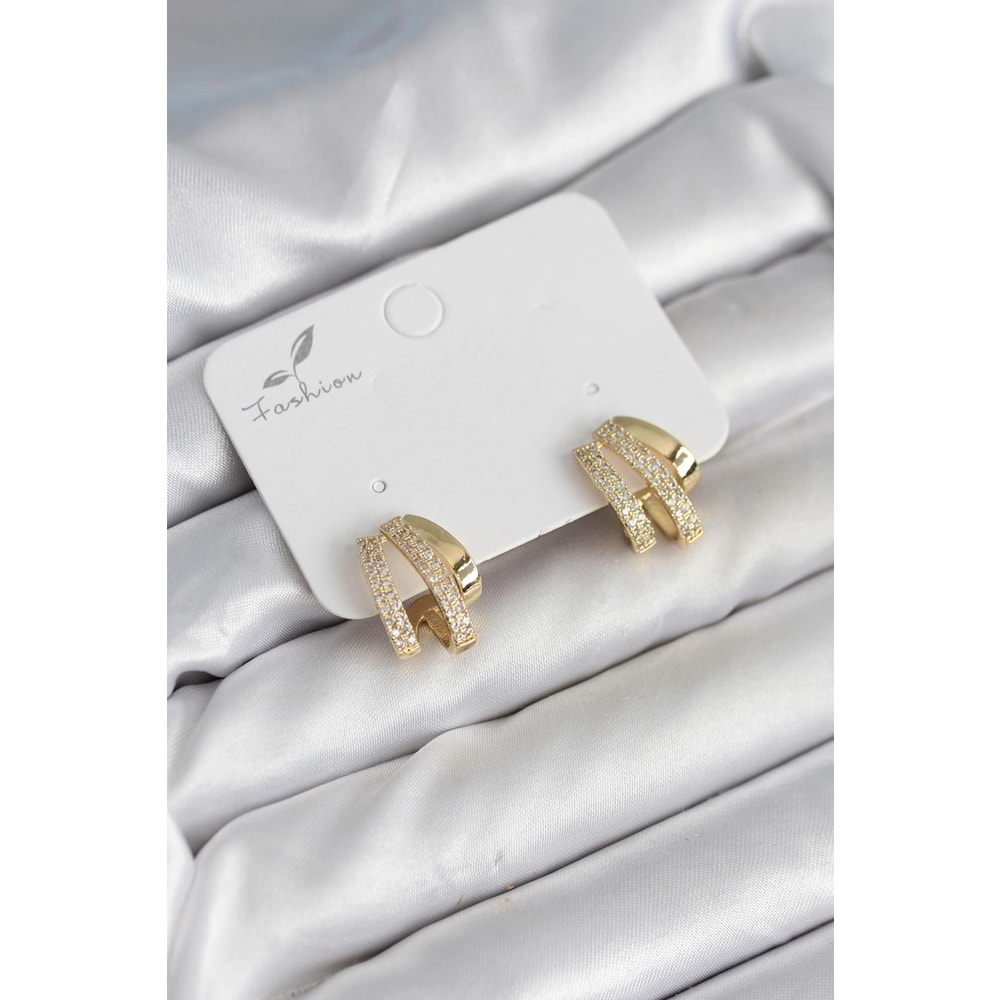 Zirkon Taşlı Gold Renk Kadın Küpe