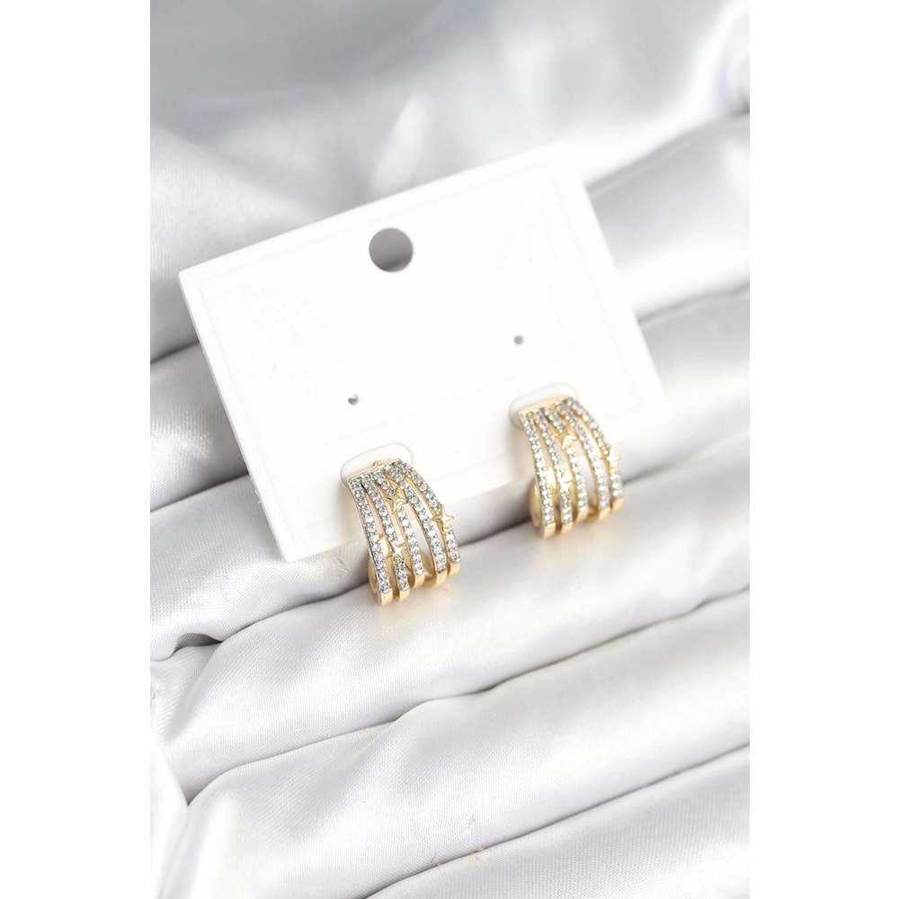 Kaburga Model Zirkon Taşlı Pirinç Kadın Küpe