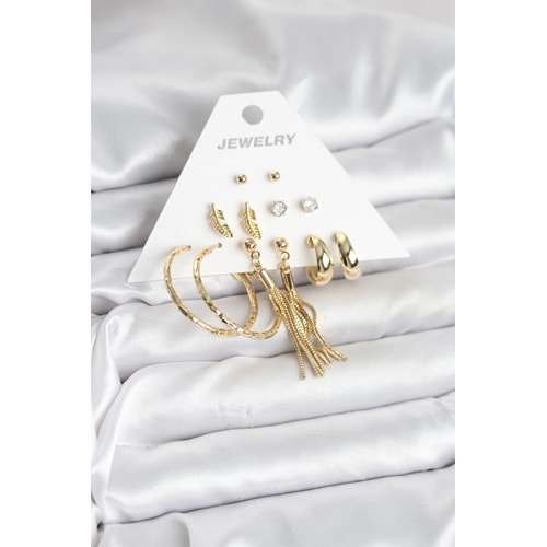 Gold Renk Pirinç Kadın 6 Çift Küpe Seti