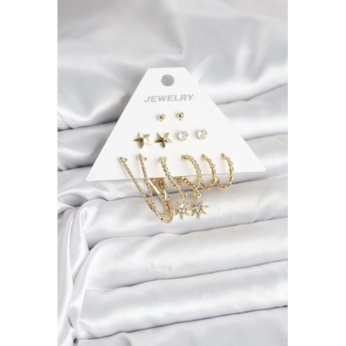 6 Çift Kadın Küpe Seti Gold Renk