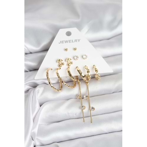 Gold Renk 6 Çift Pirinç Kadın Küpe Seti