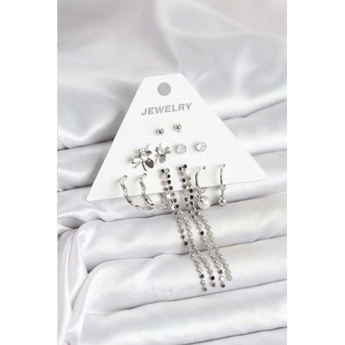 Pirinç Gümüş Renk 6 Çift Kadın Küpe