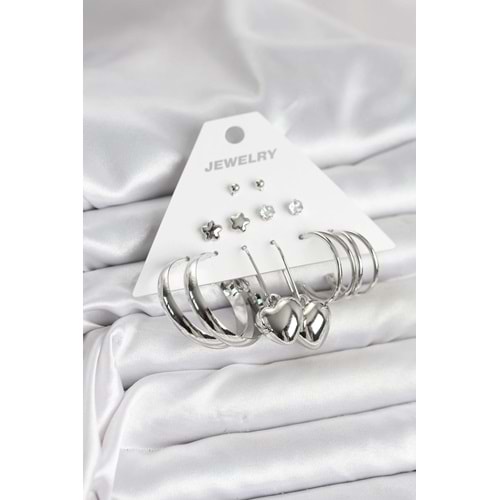 Pirinç Gümüş Renk 6 Çift Kadın Küpe Seti