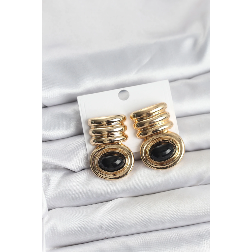 Pirinç Gold Siyah Renk Vintage Kadın Küpe