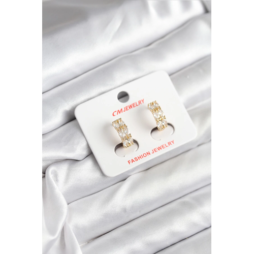 14K Gold Renk Kaplama Zirkon Taşlı CM Kadın Küpe