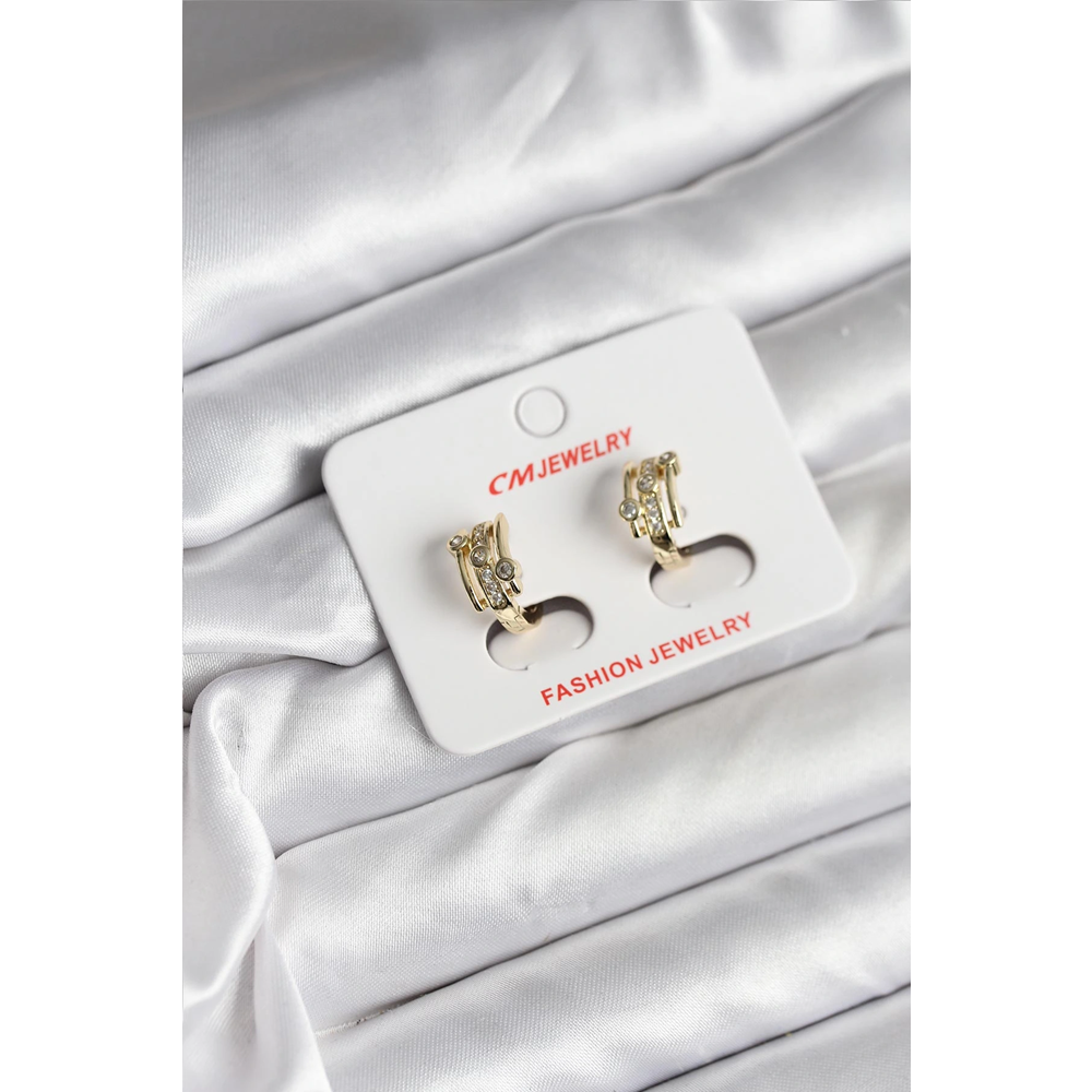 14K Gold Renk Kaplama Yarım Halka Zirkon Taşlı CM Kadın Küpe