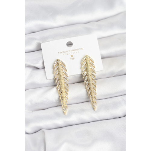 Pirinç Gold Renk Balık Sırtı Model Zirkon Taşlı Kadın Küpe