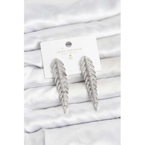 Pirinç Gümüş Renk Balık Sırtı Model Zirkon Taşlı Kadın Küpe