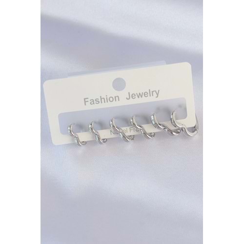 Pirinç Gümüş Renk Kalp Model Küpe Seti