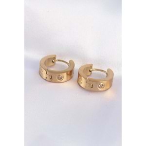 316L Çelik Gold Renk Zirkon Taşlı Minimal Model Halka Küpe