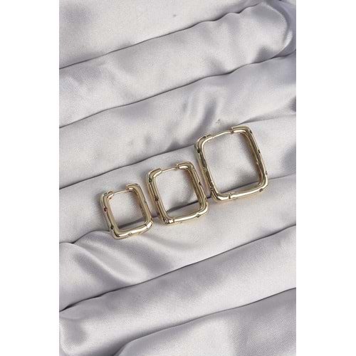 Pirinç Gold Renk Renkli Zirkon Taşlı Kare Model Küpe Seti