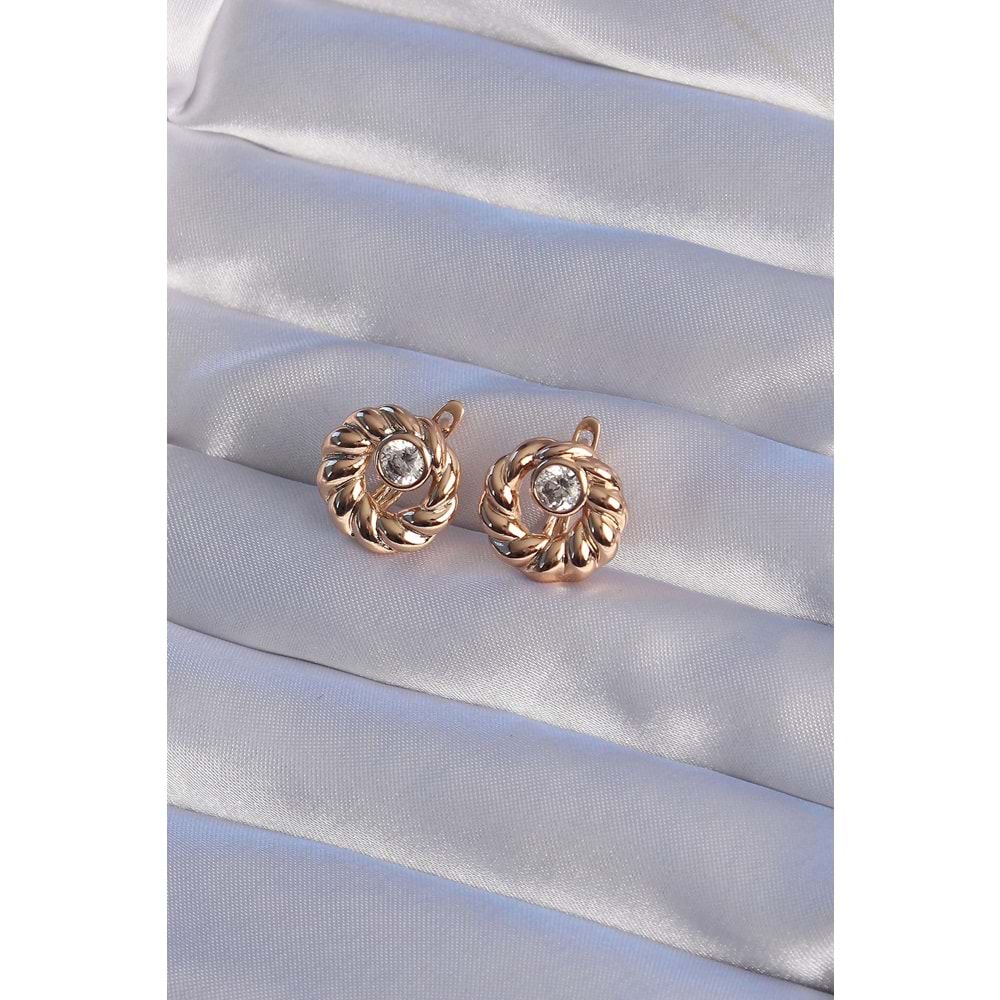 XUPİNG Rose Renk Oval Zirkon Taşlı Burgu Model Küpe
