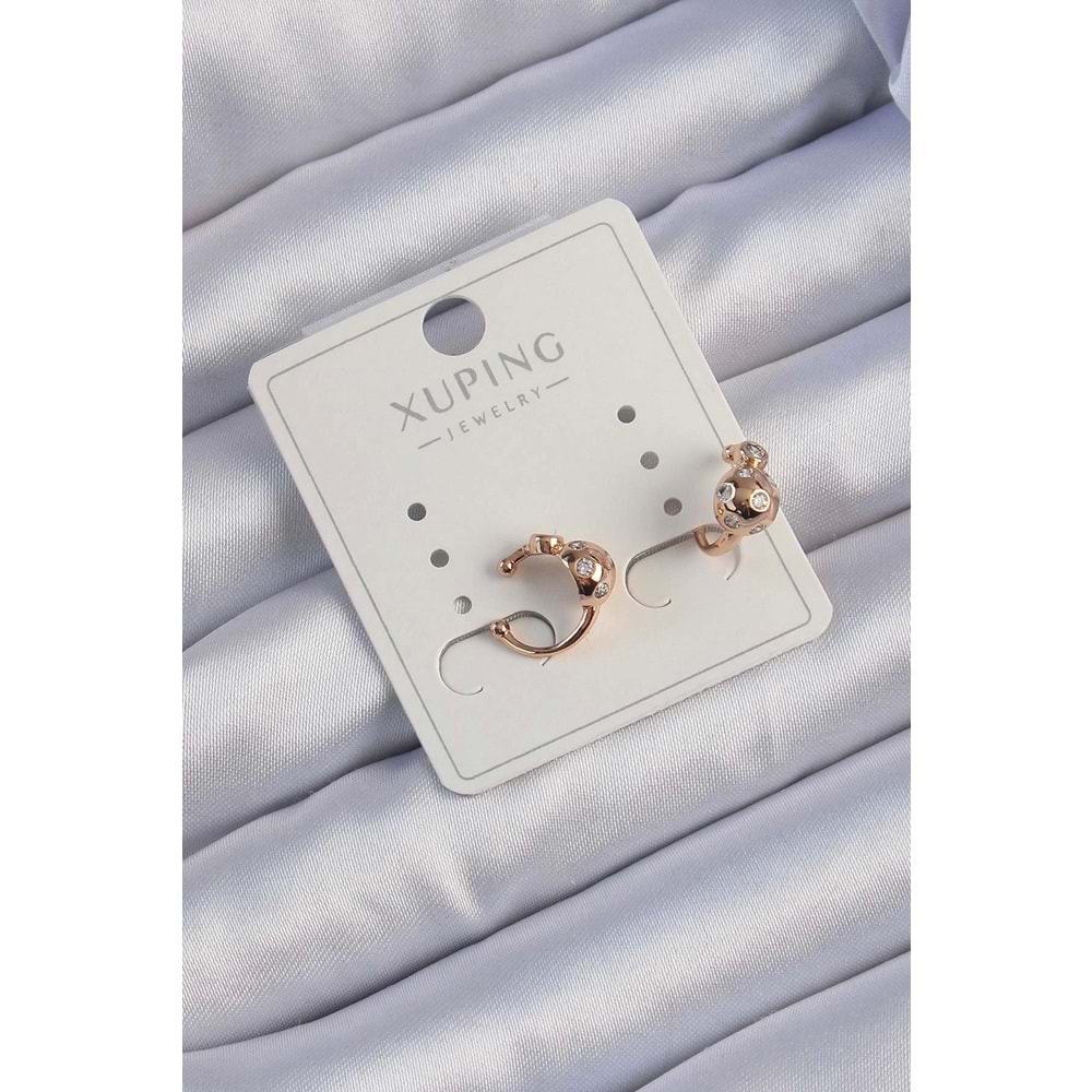 Xuping Rose Renk Zirkon Taşlı Bombeli Topçuk Earcuff Küpe