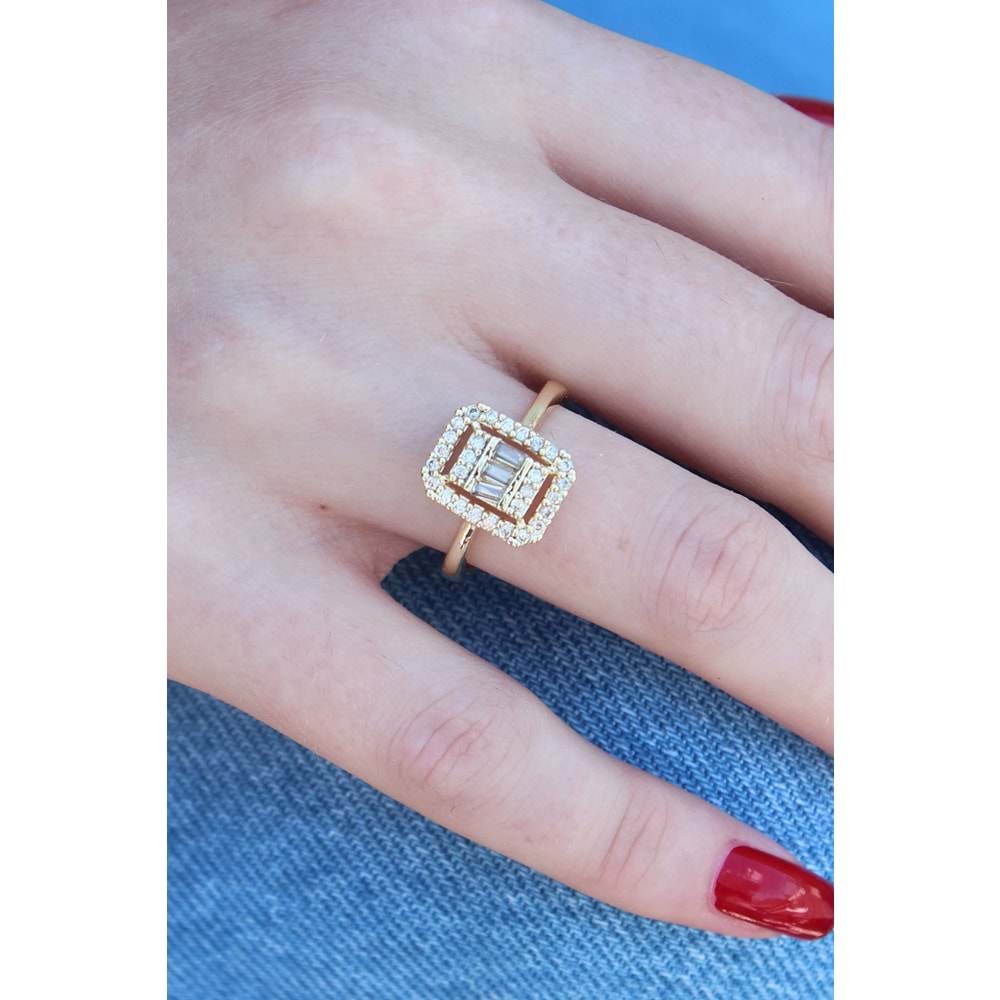 Gold Renk Baget Zirkon Taşlı Kadın Yüzük