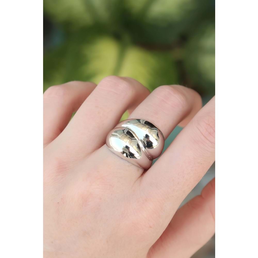 Pirinç Gümüş Renk Ayarlanabilir Damla Yüzük