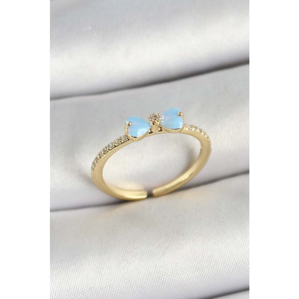 Pirinç Fiyonk Figürlü Zirkon Taşlı Gold Renk Ayarlanabilir Kadın Yüzük
