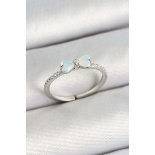 Pirinç Fiyonk Figürlü Zirkon Taşlı Gümüş Renk Ayarlanabilir Kadın Yüzük