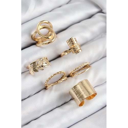 Pirinç Yaprak Model Gold Renk Kadın Yüzük Kombin Set