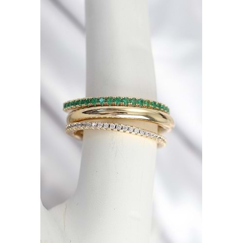 Pirinç Zirkon Taşlı Mix Renk 3'Lü Kadın Yüzük