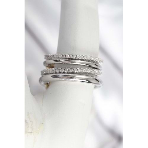 Pirinç Gümüş Renk Zirkon Taşlı 4'Lü Kadın Yüzük