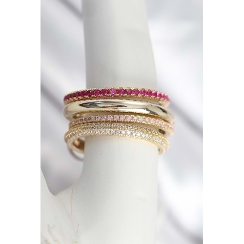 Pirinç Gold Renk Zirkon Taşlı 4'Lü Kadın Yüzük