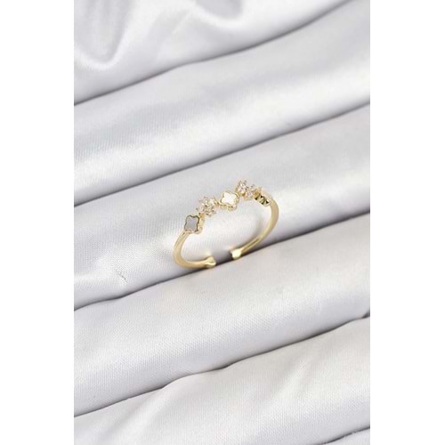 Pirinç Gold Renk Minimal Yonca Detaylı Kadın Yüzük