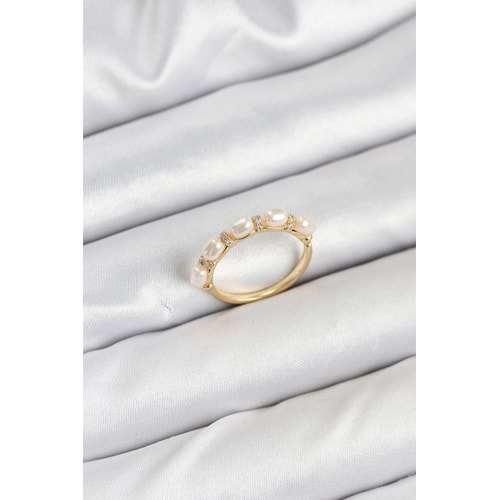 Pirinç Gold Renk Sıralı İncili Kadın Yüzük