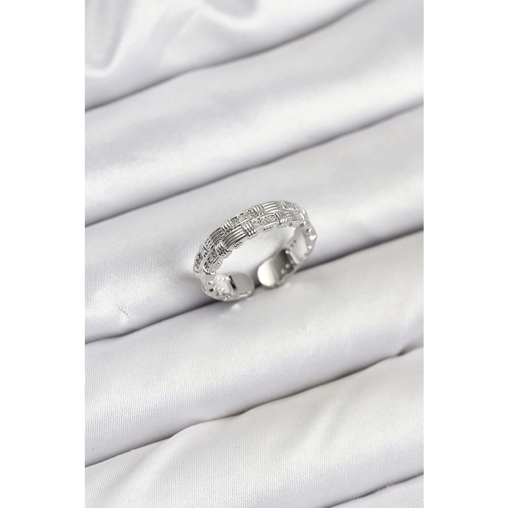 Pirinç Gümüş Renk Zirkon Taşlı Sırım Kadın Yüzük