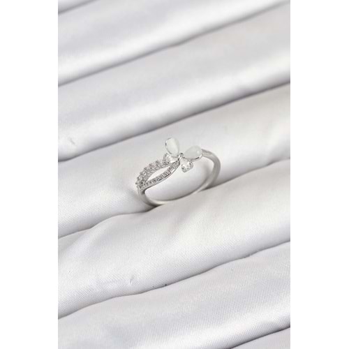 Pirinç Gümüş Renk Kelebek Zirkon Taşlı Kadın Yüzük