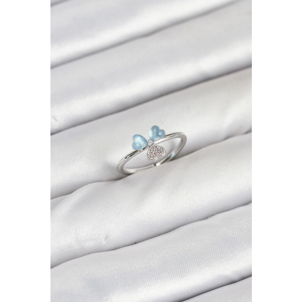 Pirinç Gümüş Renk Yonca Model Kadın Yüzük