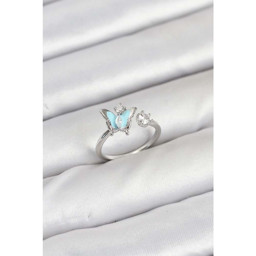 Pirinç Gümüş Renk Kelebek Model Kadın Yüzük