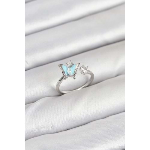 Pirinç Gümüş Renk Kelebek Model Kadın Yüzük