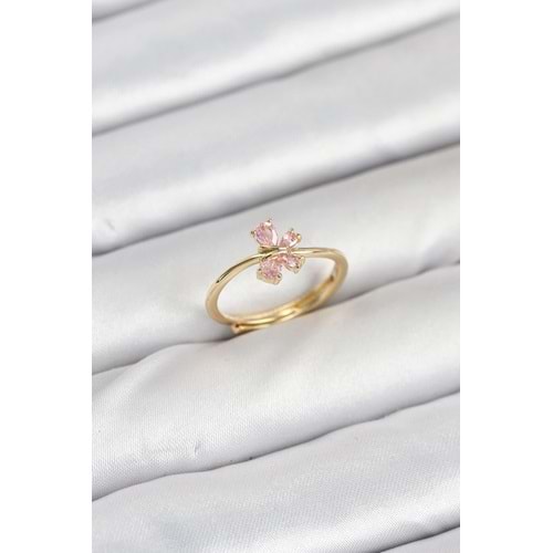 Pirinç Gold Renk Pembe Kelebek Kadın Yüzük
