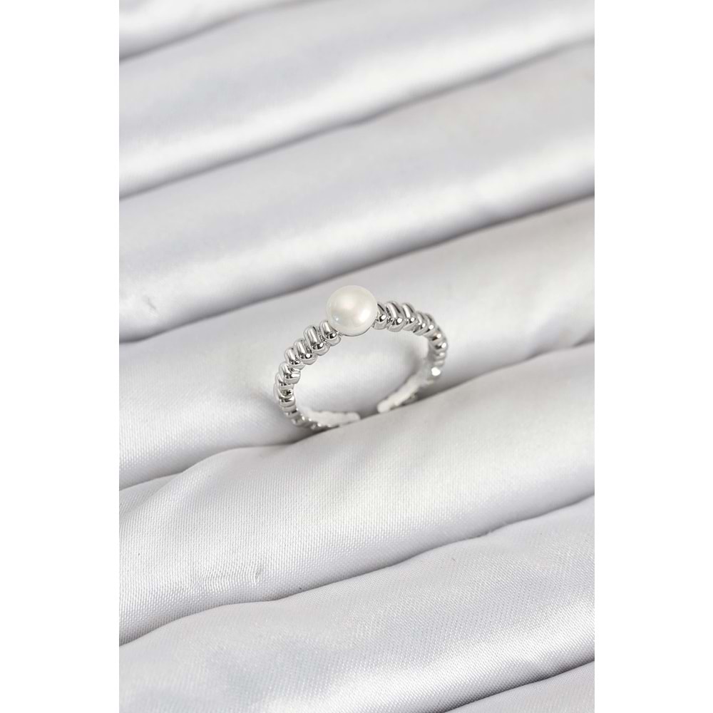 Pirinç Gümüş Renk Göbek İnci Model Kadın Yüzük