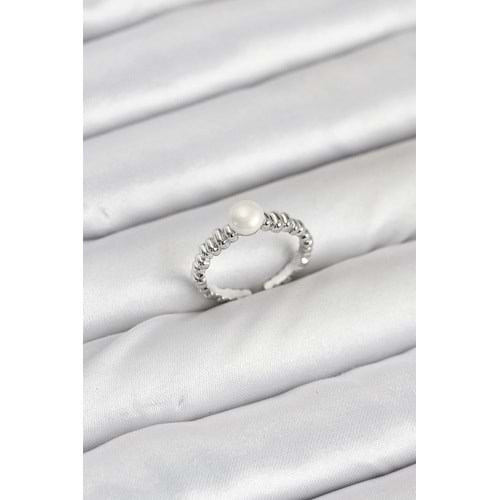 Pirinç Gümüş Renk Göbek İnci Model Kadın Yüzük