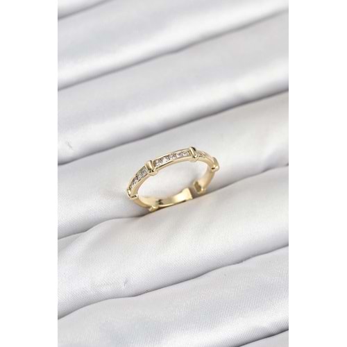 Pirinç Gold Renk Kemik Model Zirkon Taşlı Kadın Yüzük