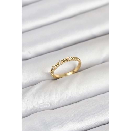 Pirinç Gold Renk Lazer Kesim Kadın Yüzük