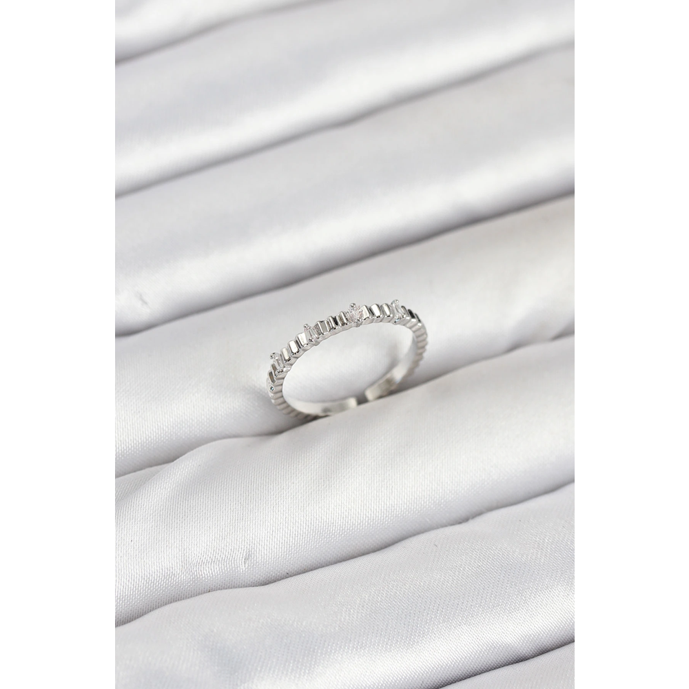 Pirinç Gümüş Renk Lazer Kesim Kadın Yüzük