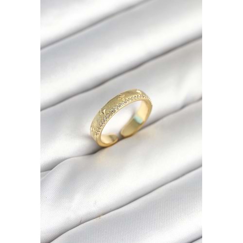 Gold Renk Şerit Zirkon Taşlı Kadın Yüzük