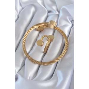 316L Çelik Gold Renk Sarmal Model Erkek Bileklik Yüzük Kombini