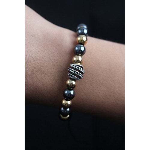 Doğal Taş Sarmal Model Gold Ve Füme Renk Asansörlü Erkek Bileklik