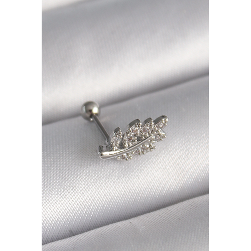 316L Çelik Gümüş Renk Zirkon Taşlı Dal Tragus Piercing