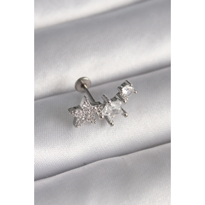 316L Çelik Gümüş Renk Zirkon Taşlı Yıldız Model Tragus Piercing