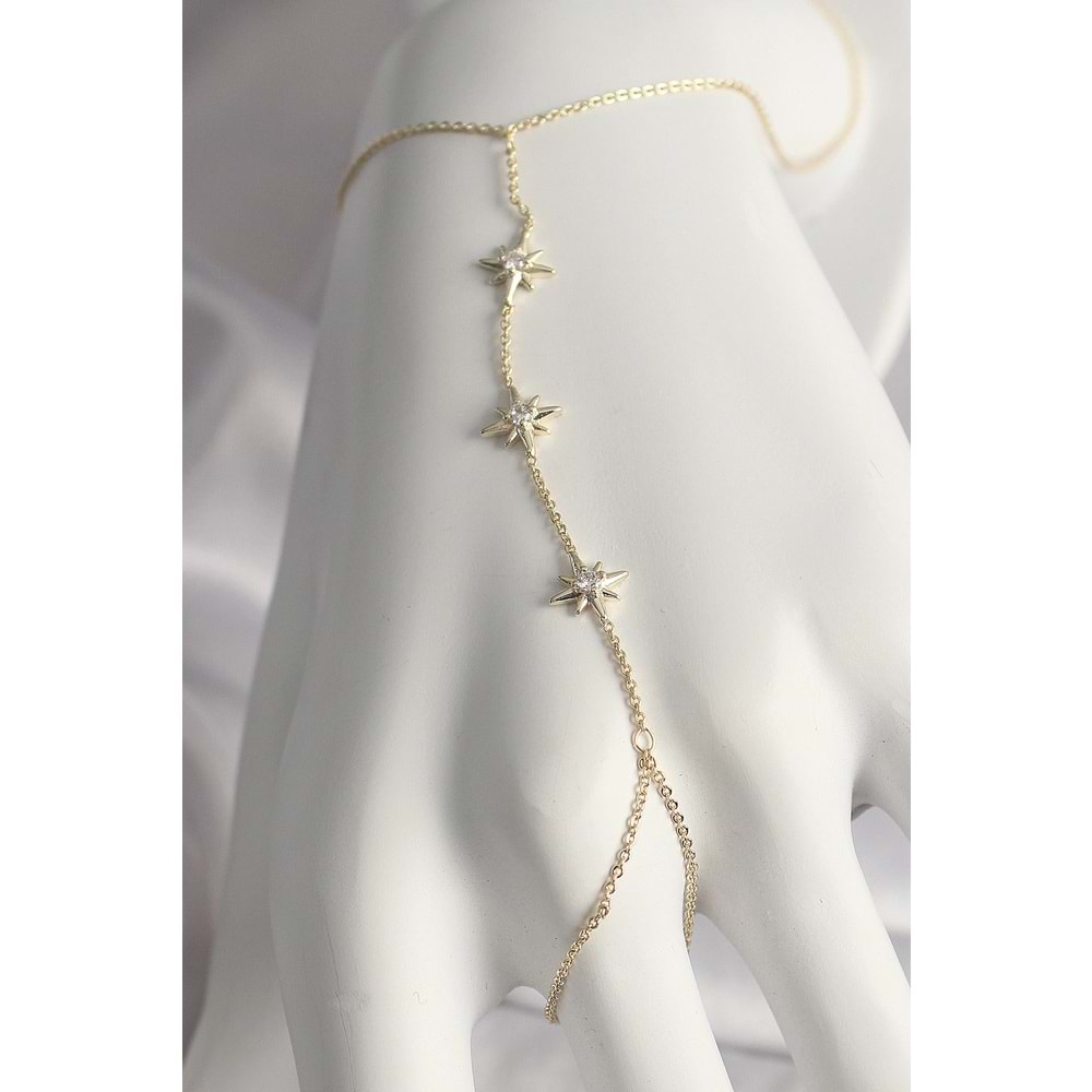 Pirinç Gold Renk Zirkon Taşl Yıldız Model Kadın Şahmeran