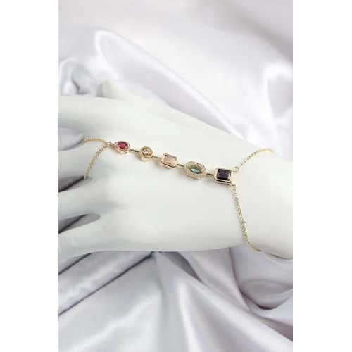 Pirinç Renkli Zirkon Taşlı Y Model Gold Renk Kadın Şahmeran